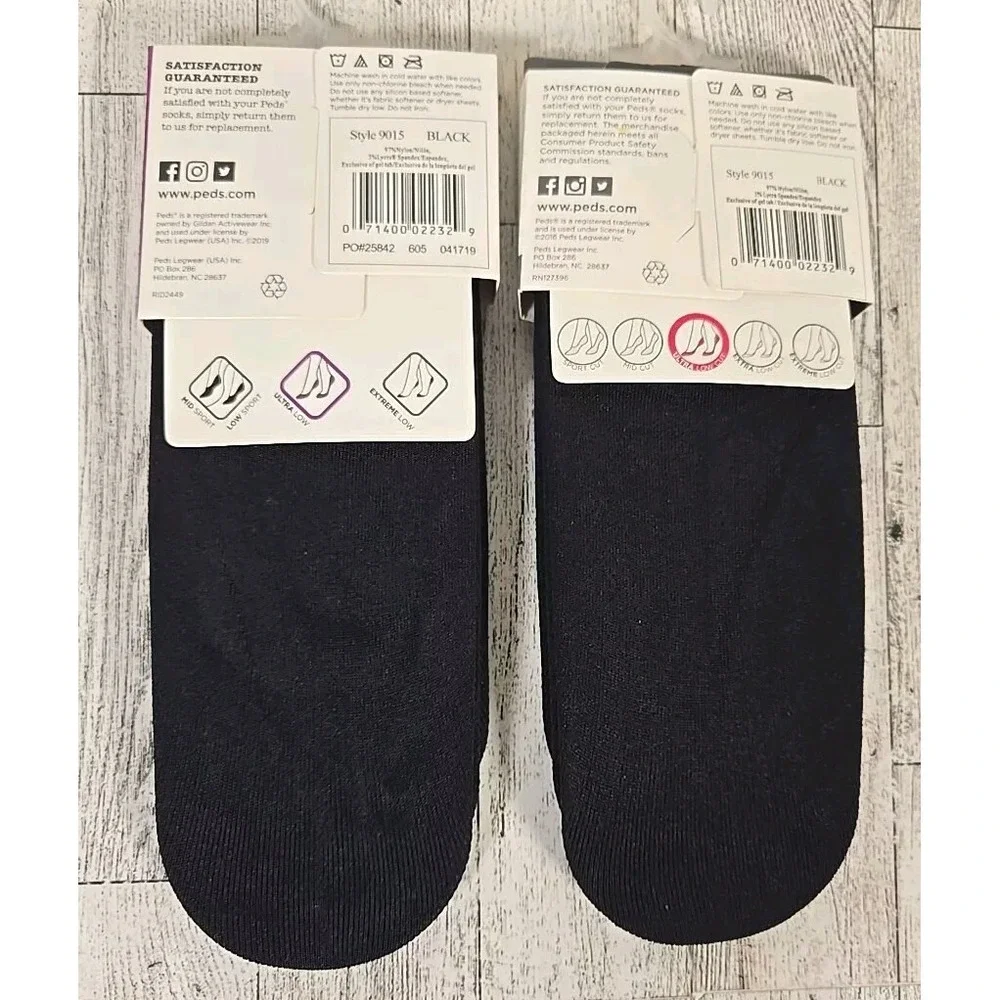 Peds Ultra Low Cut Liner Socks Shoe Size 5-10 (6 Socks Total) Lot of 2 Black